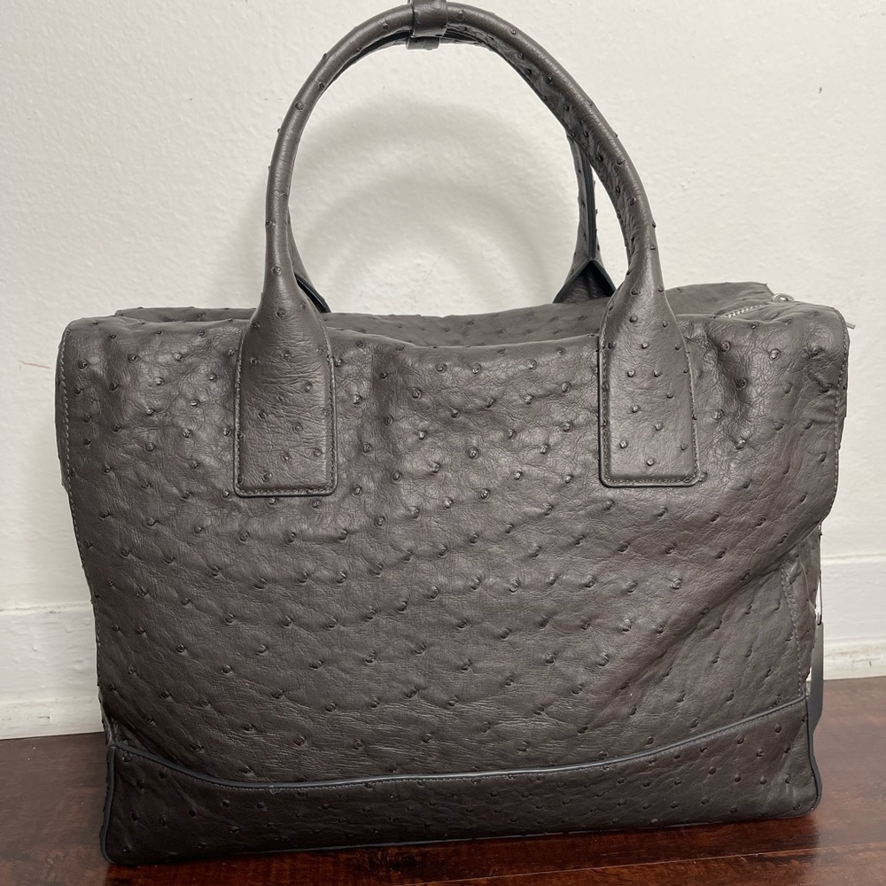 BOTTEGA VENETA GREY OSTRICH LEATHER LAPTOP BAG NEW